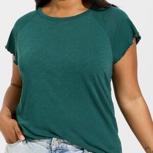 Torrid T-Shirt 1X Tee Top Green Flutter Sleeve Cotton Modal Slub Crew Deep Teal